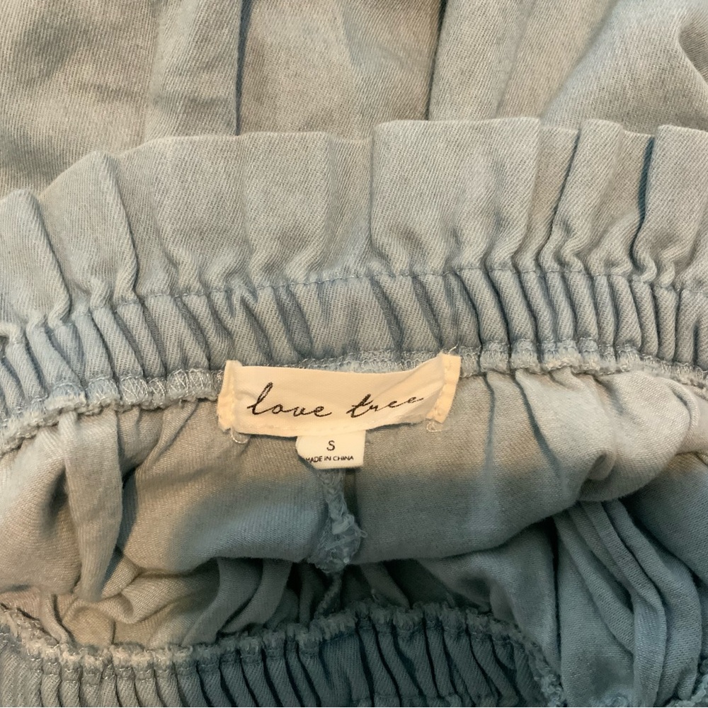 Light blue jean paper bag shorts